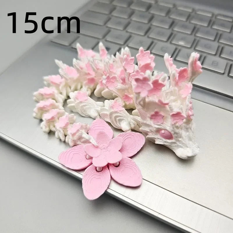 15/25cm 3D Printed Love Cherry Blossom Dragon Movable Joint Dragon Model Gifts Home Office Desktop Ornament Landscape Craft