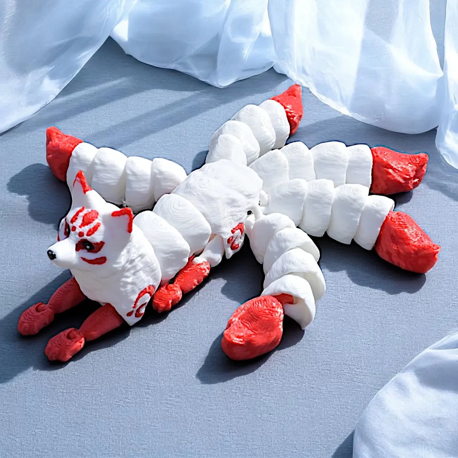 3D Printed Fox Ornament Animal Model Joints Movable Five Tailed Fox Stress Relief Toys Home Desktop Ornament