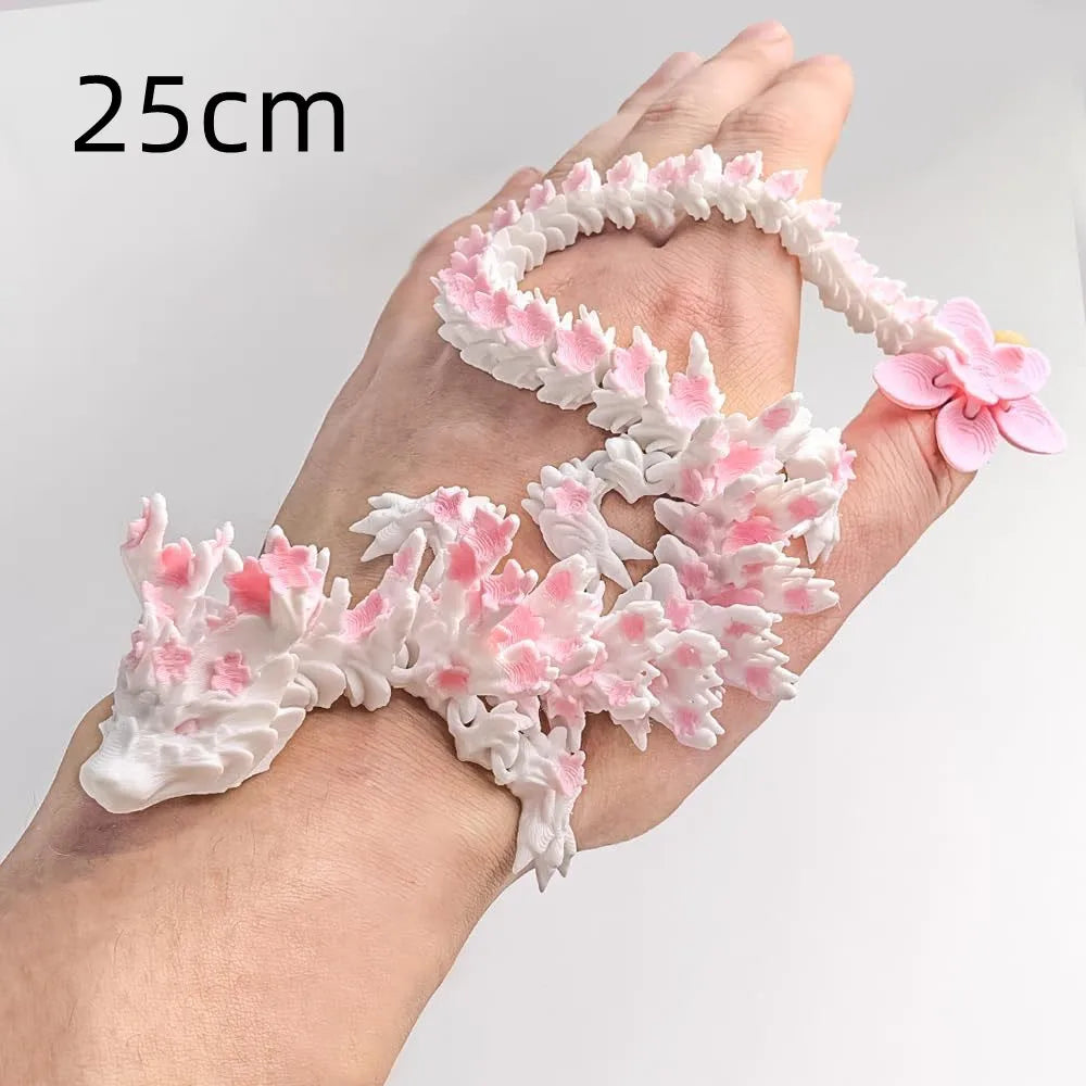 15/25cm 3D Printed Love Cherry Blossom Dragon Movable Joint Dragon Model Gifts Home Office Desktop Ornament Landscape Craft