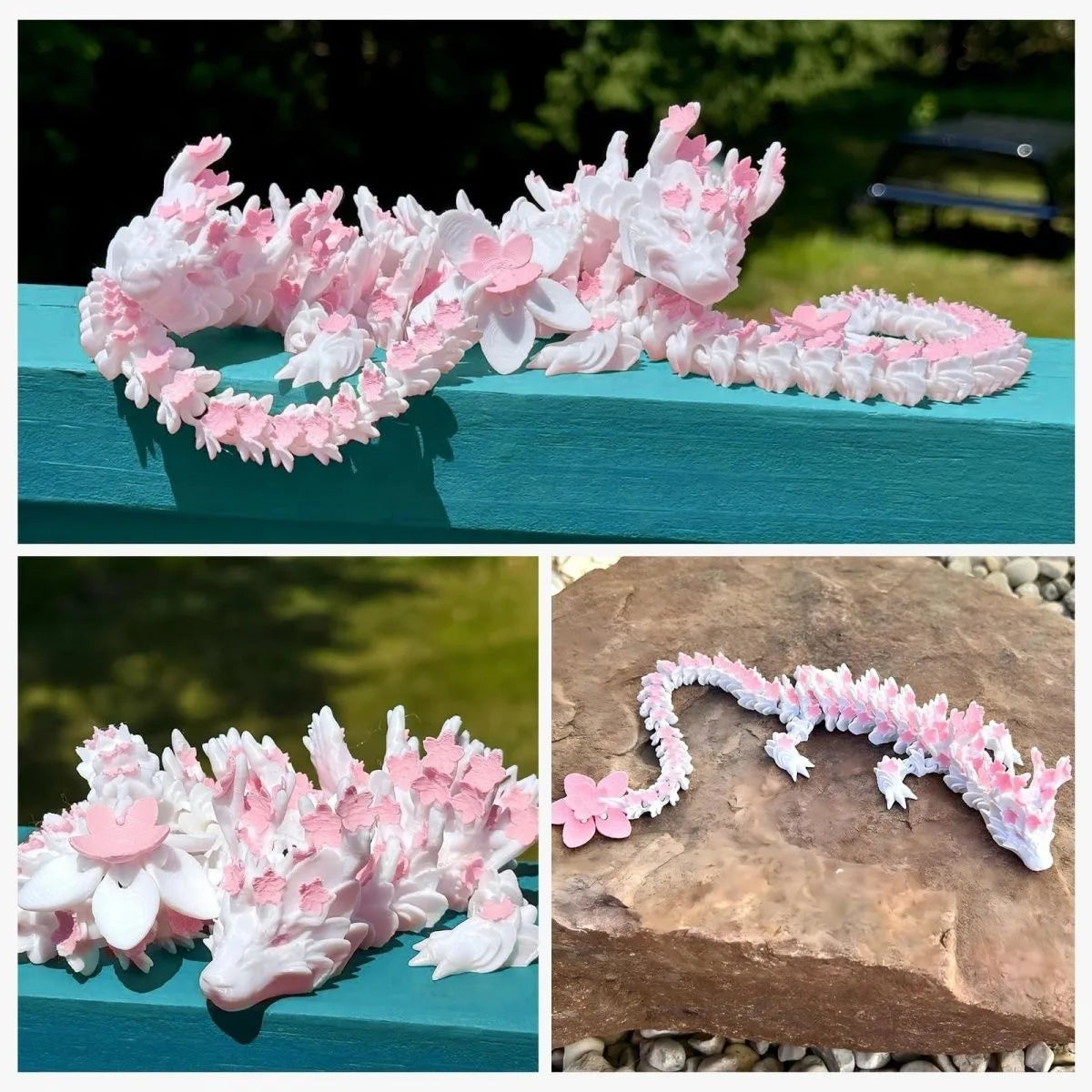 15/25cm 3D Printed Love Cherry Blossom Dragon Movable Joint Dragon Model Gifts Home Office Desktop Ornament Landscape Craft